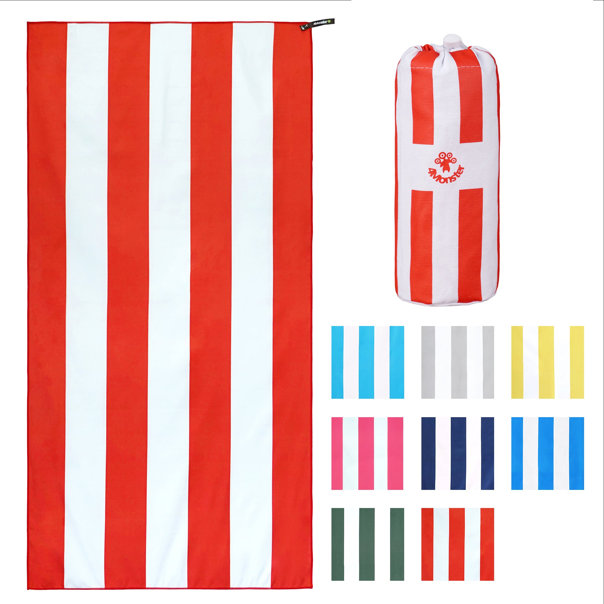 4Monster Microfiber Striped Beach Towel - Bright Colors