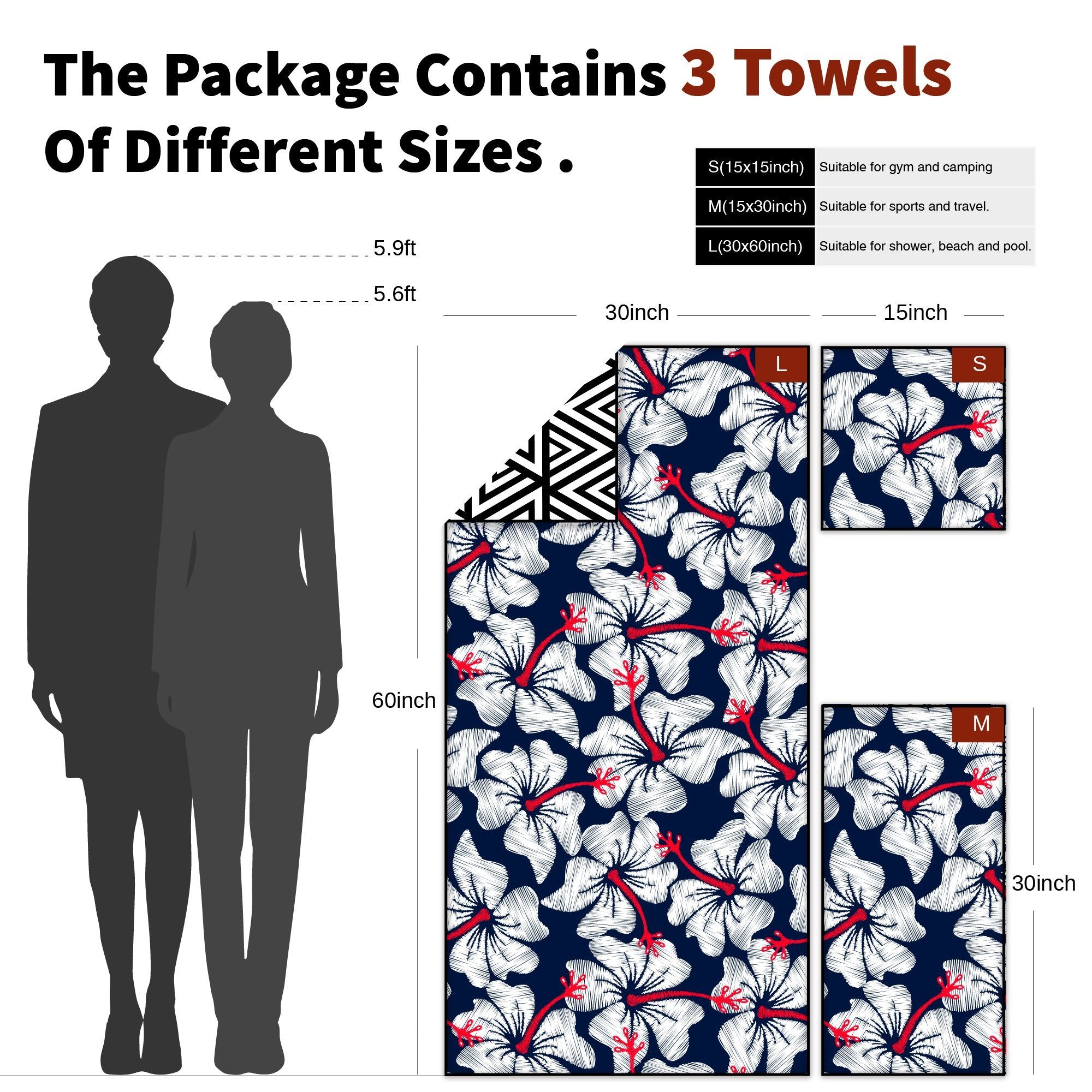 4Monster 3 Size Microfiber Camping/Beach/Face Towels For Multi-use microfiber towel 4Monster