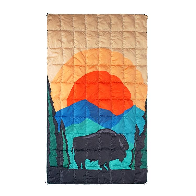 4Monster Down Puffy Camping Travel Blanket - Impression Sunrise Camping Blanket 4monster outdoor 1-Person (54 x 80”)
