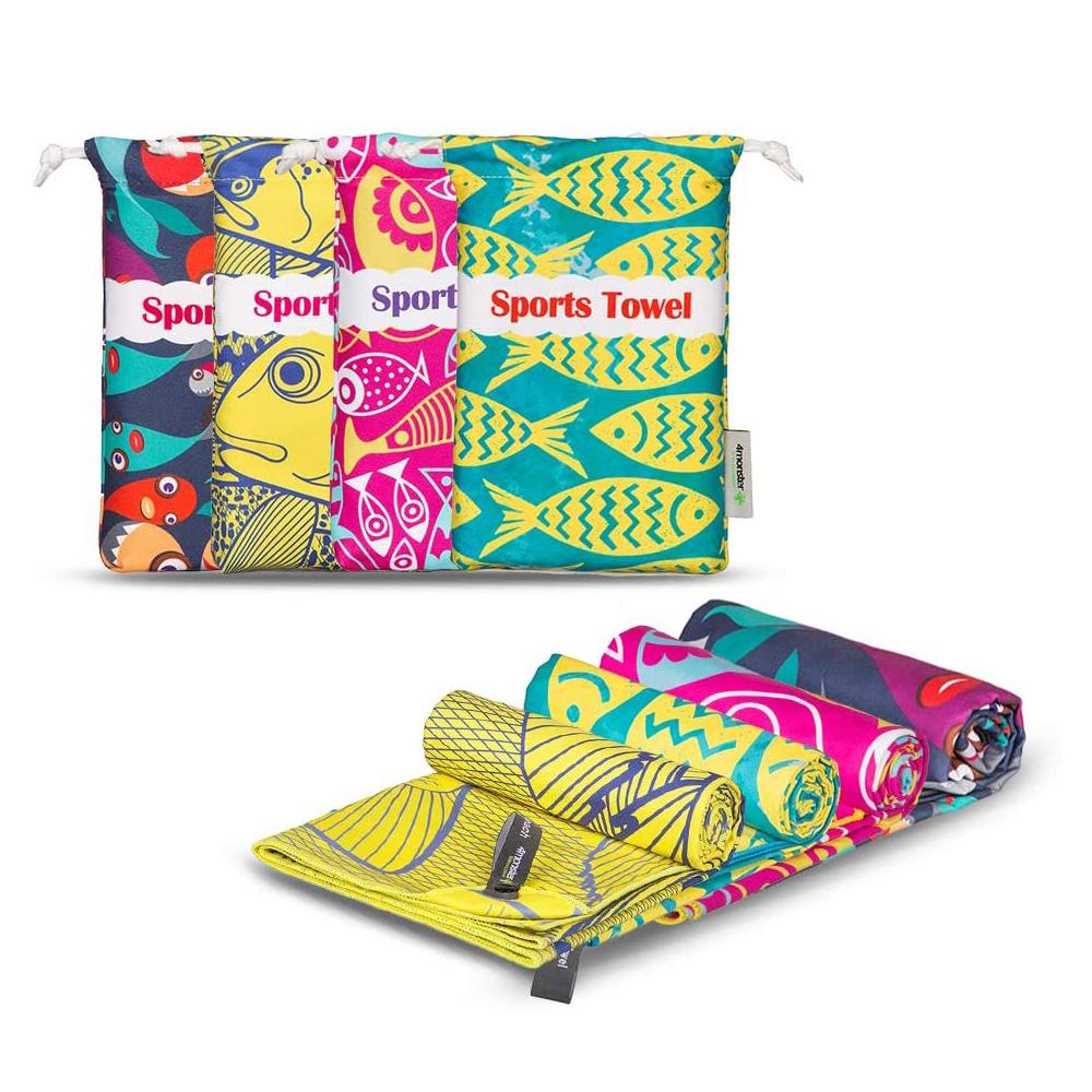 4Monster Microfiber Beach Towel Quick Dry Absorbent Lightweight Towel Fish Fashion microfiber towel 4Monster Multi Color (Four Pack) Large (63 x 31.5 inches)