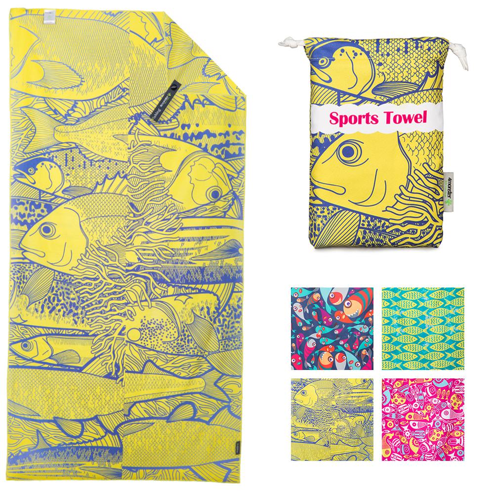 4Monster Microfiber Beach Towel Quick Dry Absorbent Lightweight Towel Fish Fashion microfiber towel 4Monster Yellow Large (63 x 31.5 inches)
