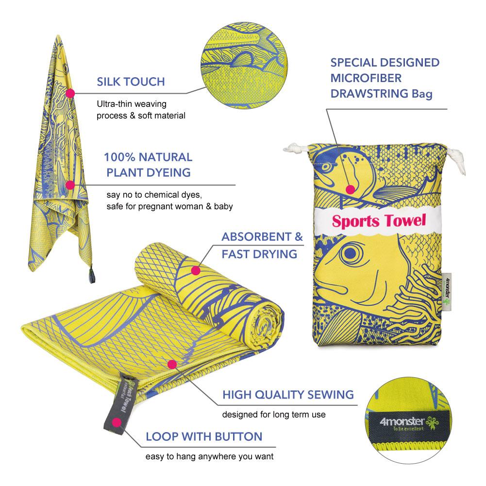 4Monster Microfiber Beach Towel Quick Dry Absorbent Lightweight Towel Fish Fashion microfiber towel 4Monster