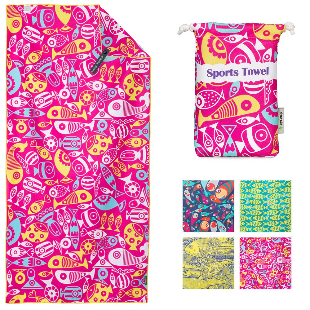 4Monster Microfiber Beach Towel Quick Dry Absorbent Lightweight Towel Fish Fashion microfiber towel 4Monster Pink Large (63 x 31.5 inches)