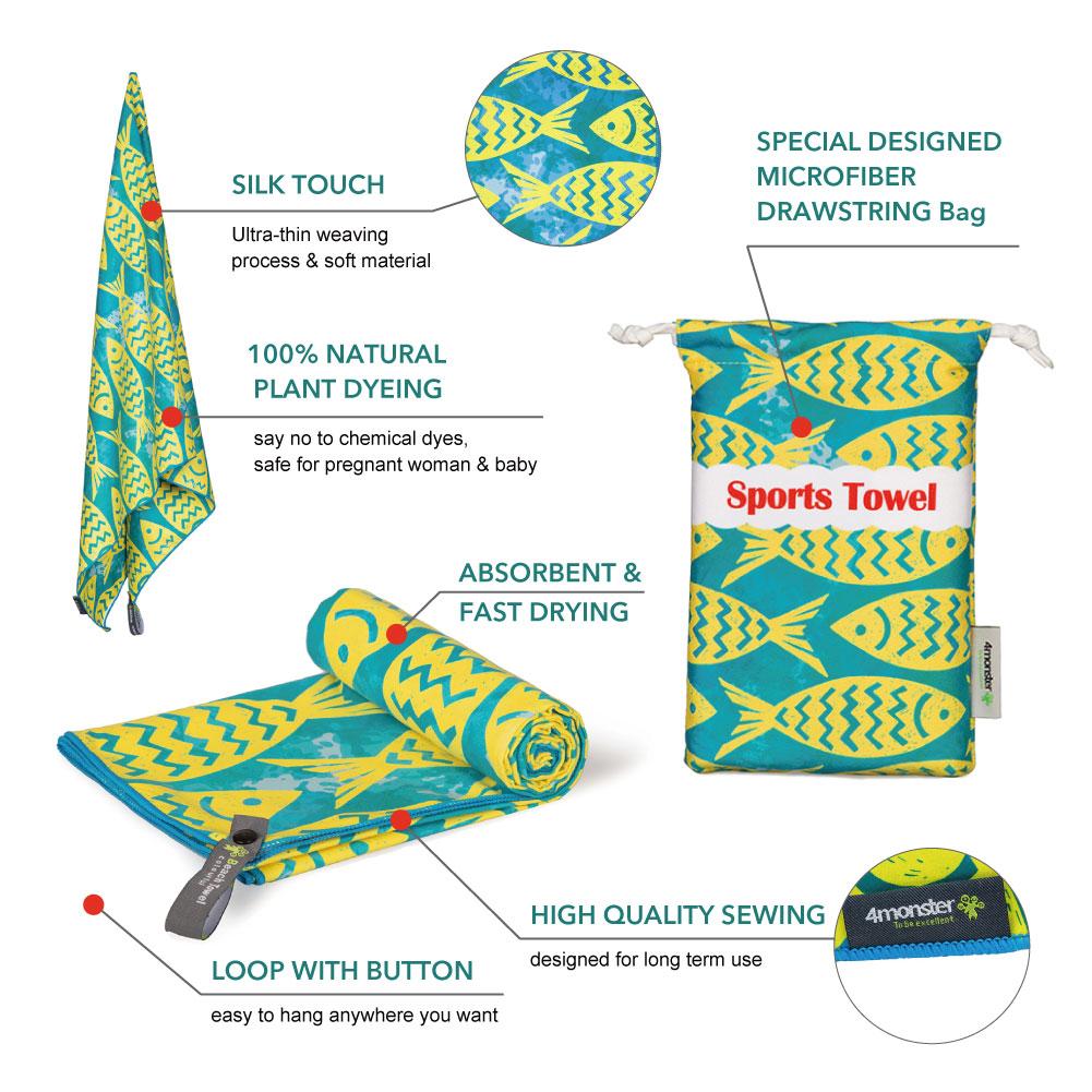 4Monster Microfiber Beach Towel Quick Dry Absorbent Lightweight Towel Fish Fashion microfiber towel 4Monster