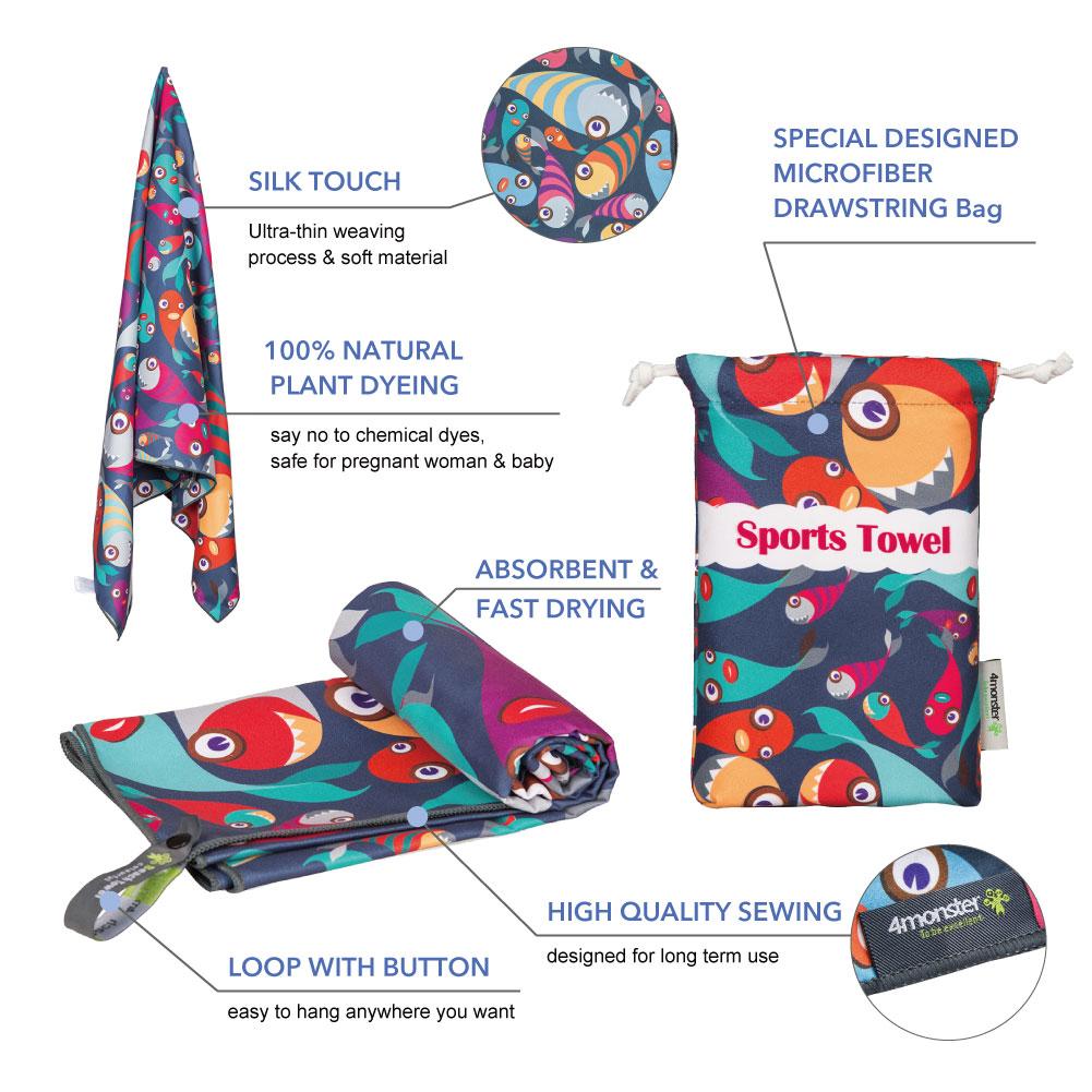 4Monster Microfiber Beach Towel Quick Dry Absorbent Lightweight Towel Fish Fashion microfiber towel 4Monster