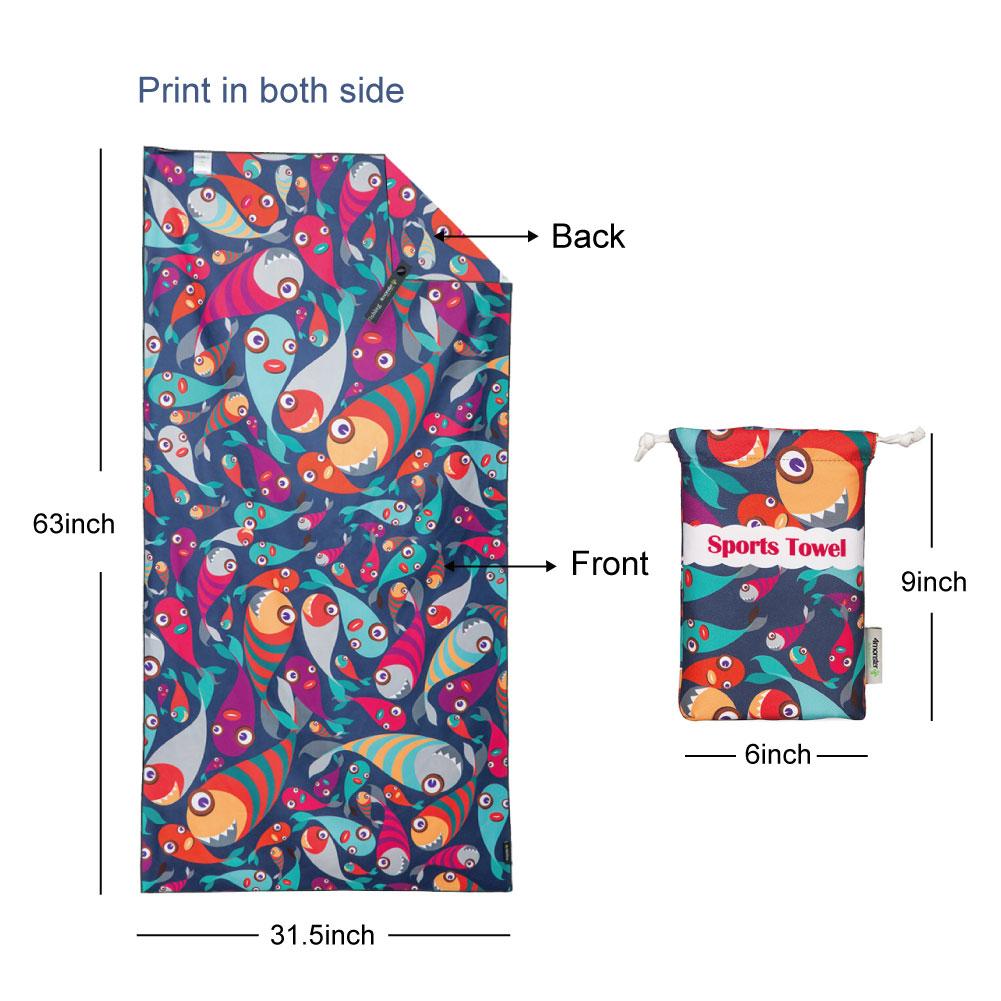 4Monster Microfiber Beach Towel Quick Dry Absorbent Lightweight Towel Fish Fashion microfiber towel 4Monster