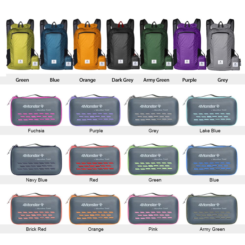 4Monster Hiking Lightweight Travel Backpack+EVA Antibacterial Travel Towel 4monster outdoor Dark Grey Navy Blue