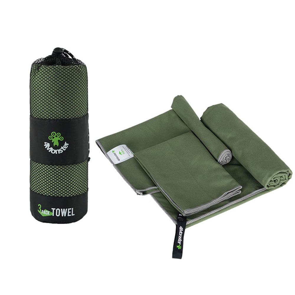 4Monster Microfiber Quick Dry Camping Travel Towels 3 Size at 1 Pack 4monster outdoor Army Green