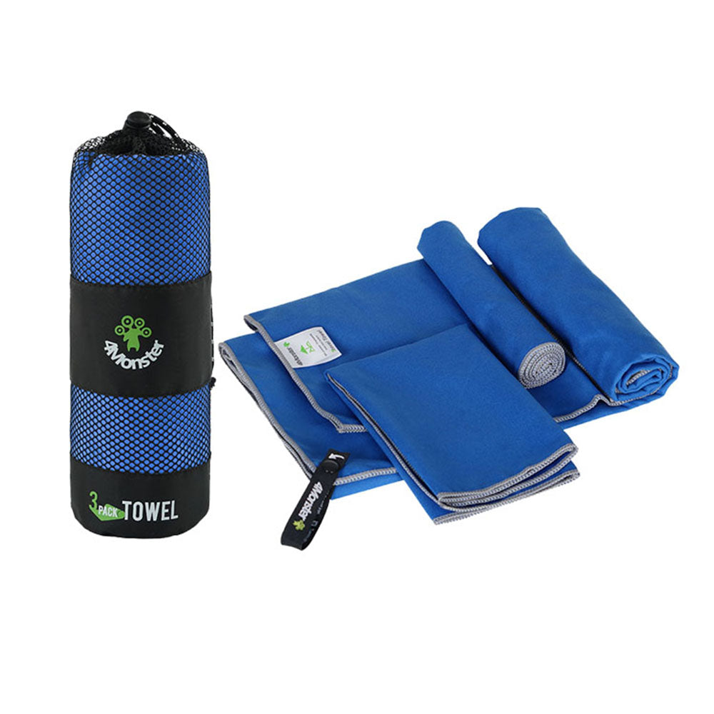 4Monster Microfiber Quick Dry Camping Travel Towels 3 Size at 1 Pack 4monster outdoor Blue