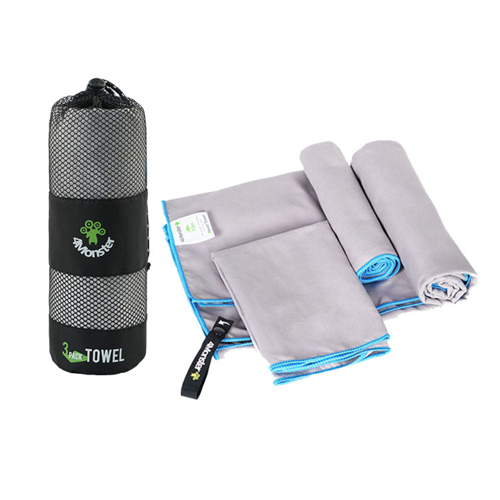 4Monster Microfiber Quick Dry Camping Travel Towels 3 Size at 1 Pack 4monster outdoor Grey