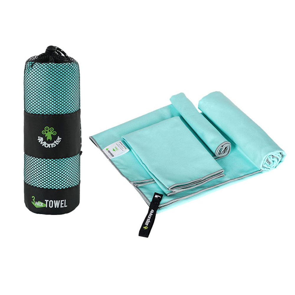 4Monster Microfiber Quick Dry Camping Travel Towels 3 Size at 1 Pack 4monster outdoor Lake Green