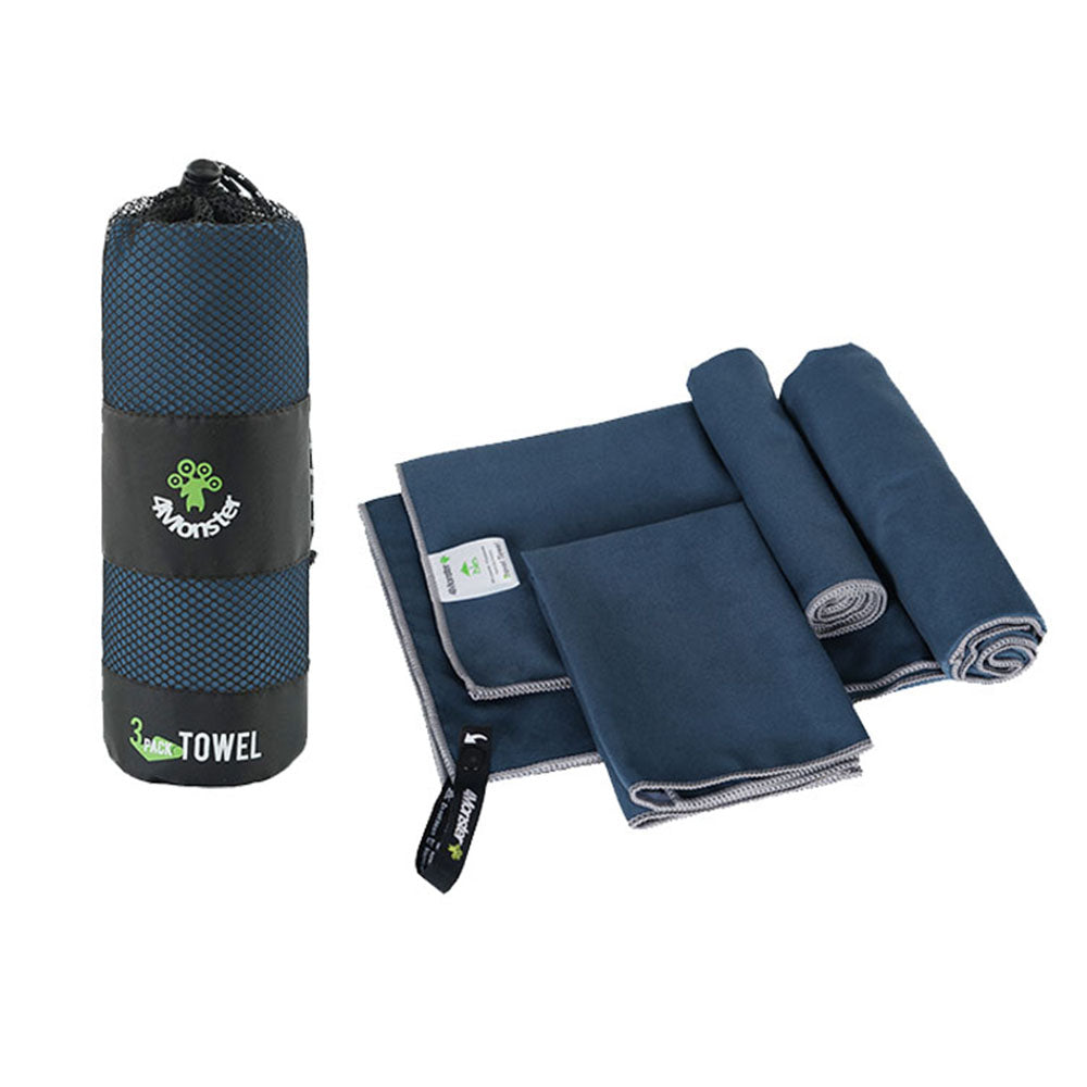4Monster Microfiber Quick Dry Camping Travel Towels 3 Size at 1 Pack 4monster outdoor Navy