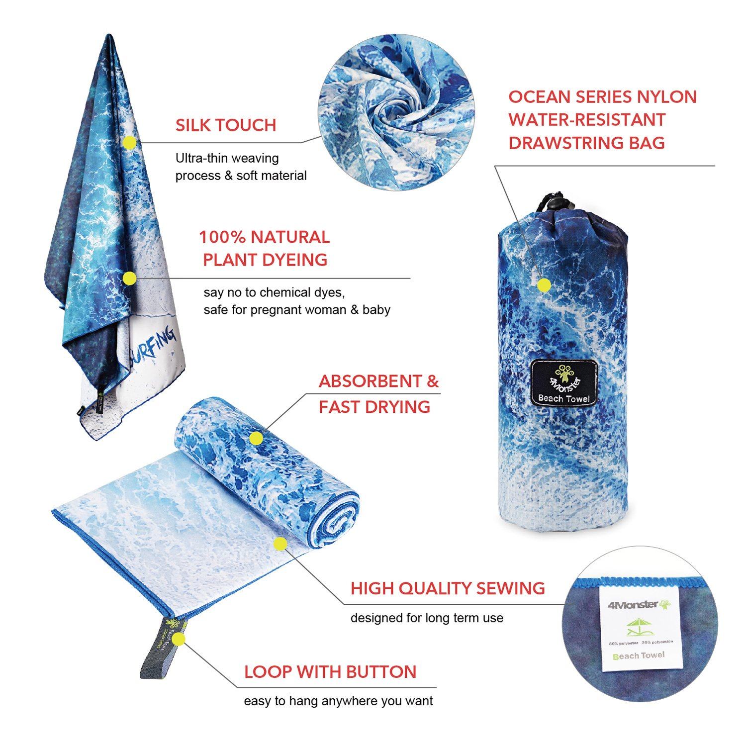 4Monster Ocean Series Microfiber Beach Towel microfiber towel 4Monster