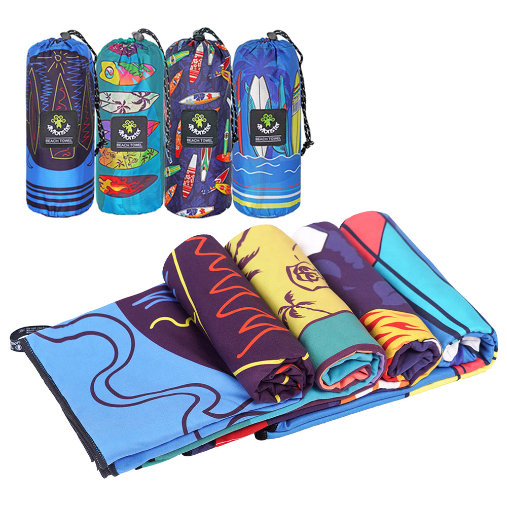 4monster Ouick Dry Microfiber Surfboard Series Beach Towel 4monster outdoor Four Pack(A-B-C-D) 63 x 31.5 inches