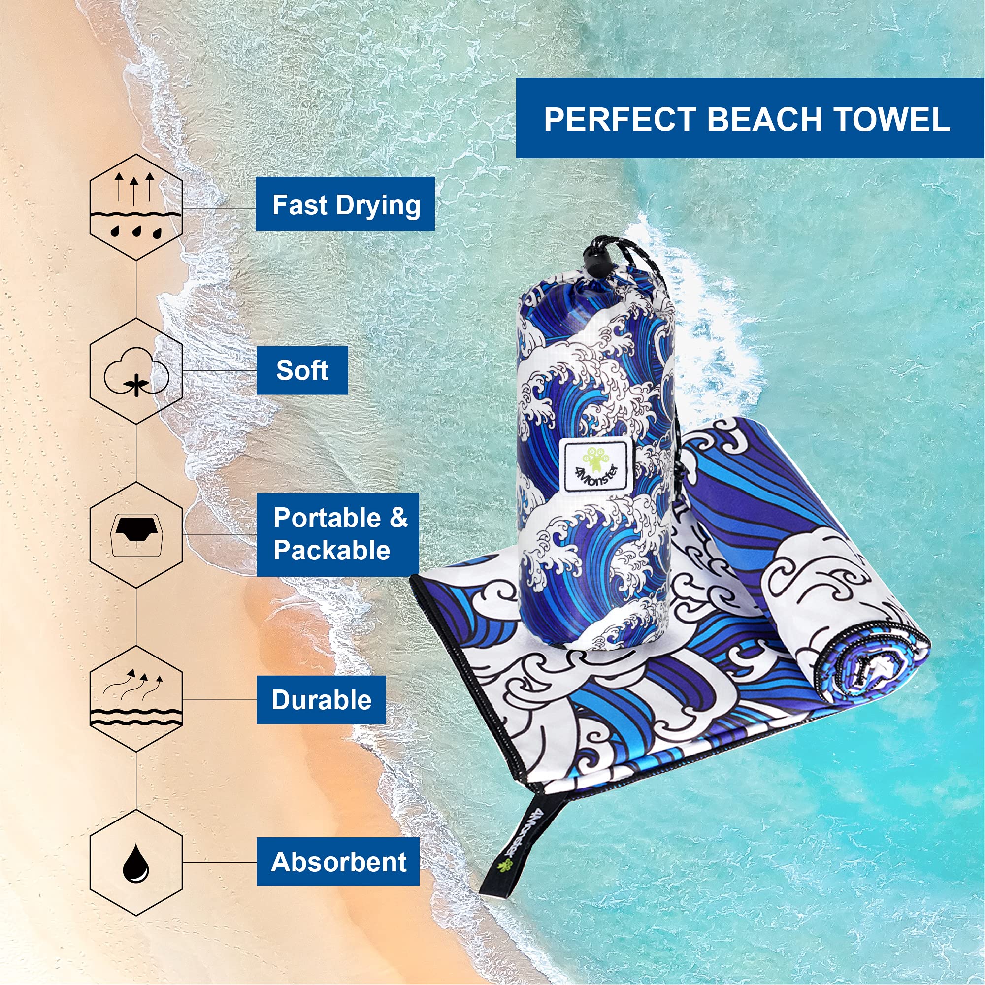 4Monster SAND-FREE BEACH TOWEL Single Sea A trave towel 4Monster