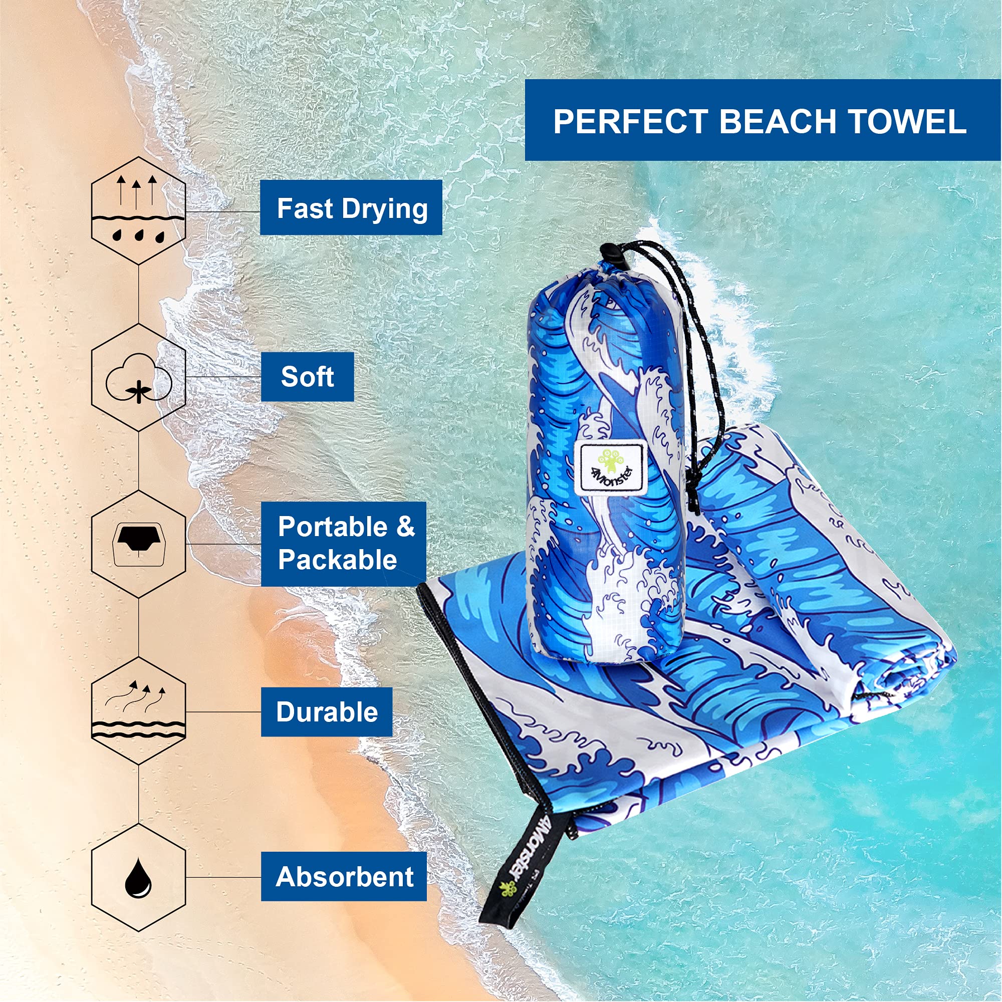 4Monster SAND-FREE BEACH TOWEL Single Sea B trave towel 4Monster