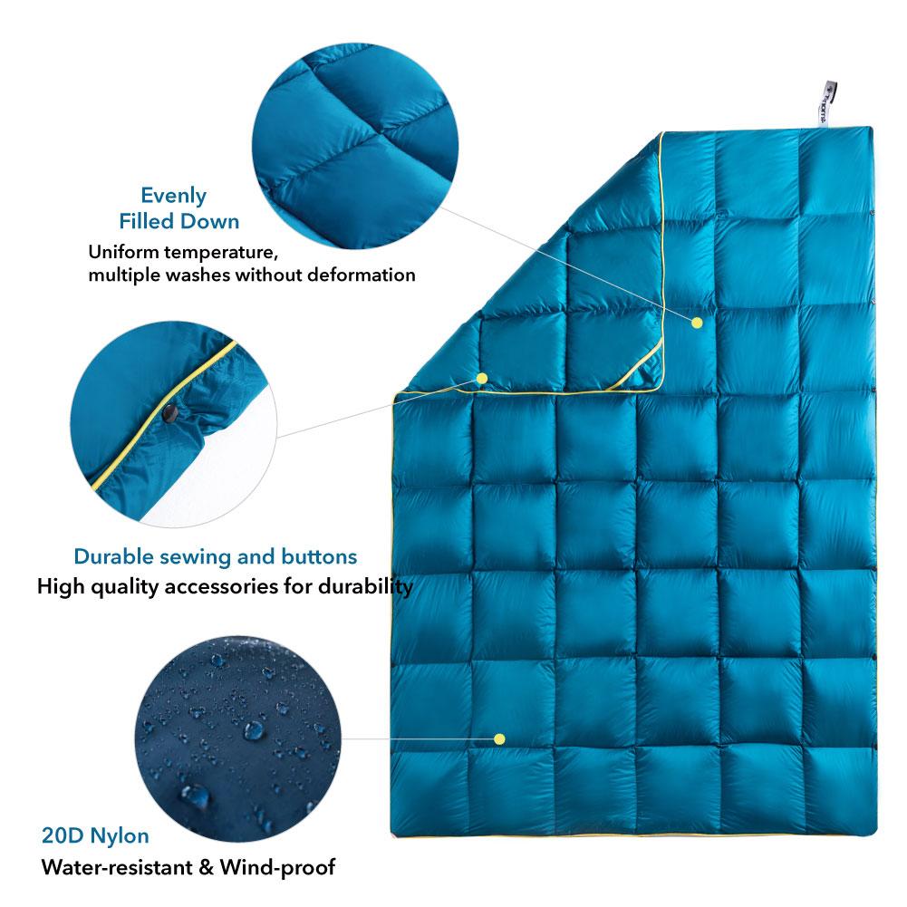 4Monster 650 Fill Power lightweight camping Packable Down Puffy Blanket - Trellis Camping Blanket 4Monster