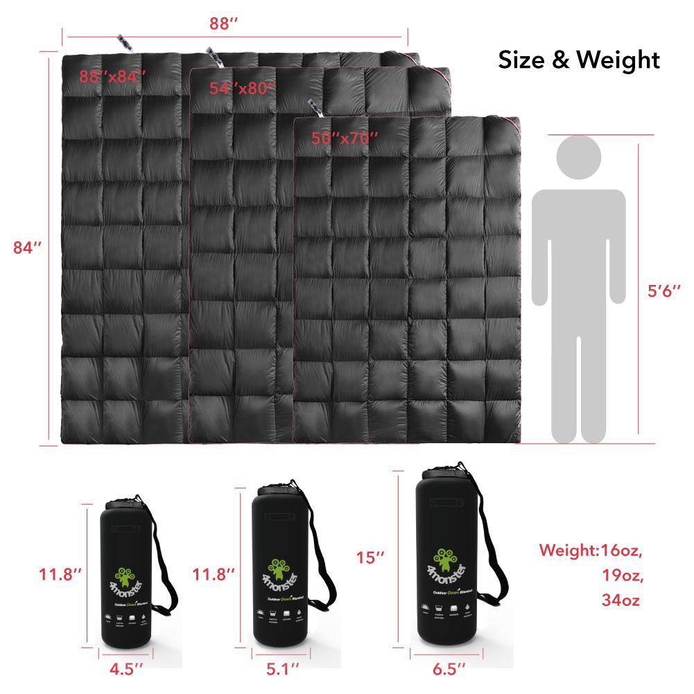 4Monster 650 Fill Power lightweight camping Packable Down Puffy Blanket - Trellis Camping Blanket 4Monster