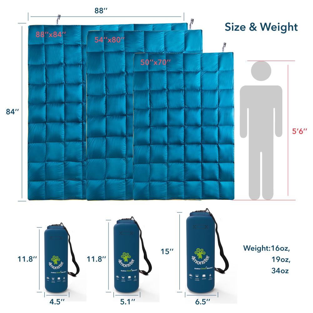 4Monster 650 Fill Power lightweight camping Packable Down Puffy Blanket - Trellis Camping Blanket 4Monster
