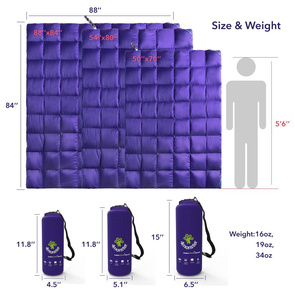 4Monster 650 Fill Power lightweight camping Packable Down Puffy Blanket - Trellis Camping Blanket 4Monster