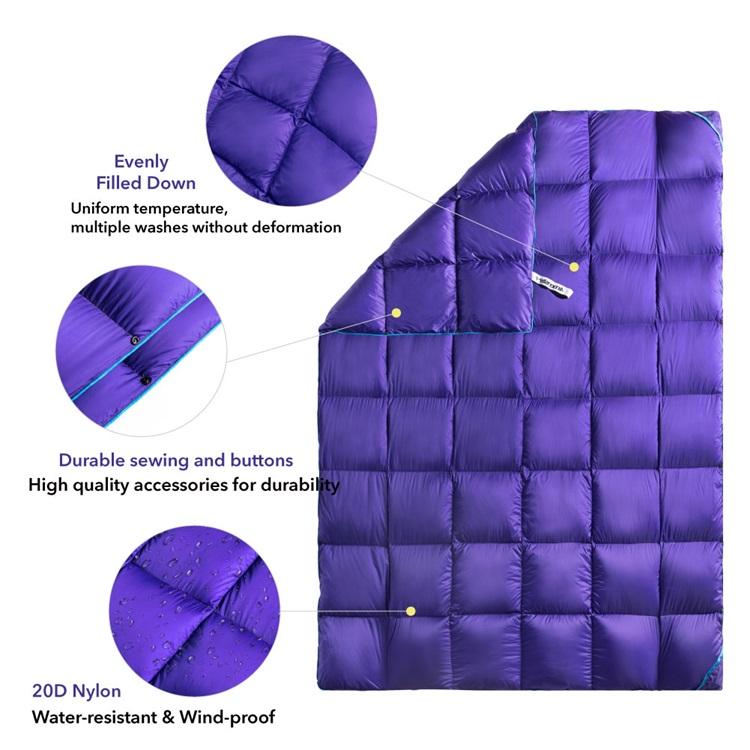 4Monster 650 Fill Power lightweight camping Packable Down Puffy Blanket - Trellis Camping Blanket 4Monster