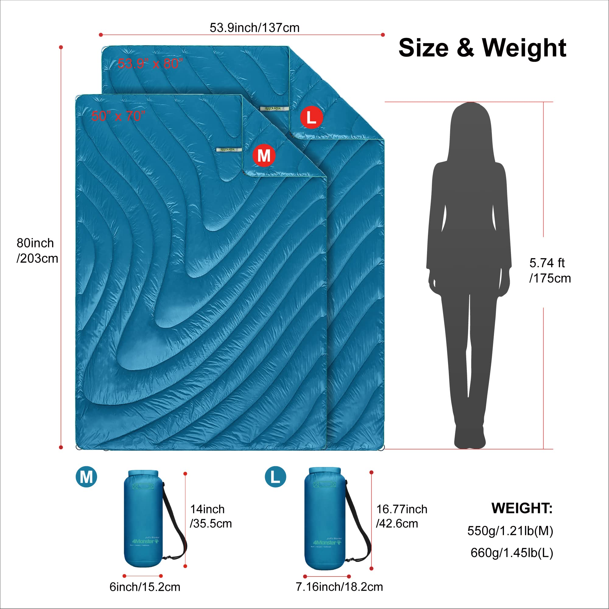 4Monster Water-resistant Double Puffy Camping Packable Blanket Camping Blanket 4monster outdoor