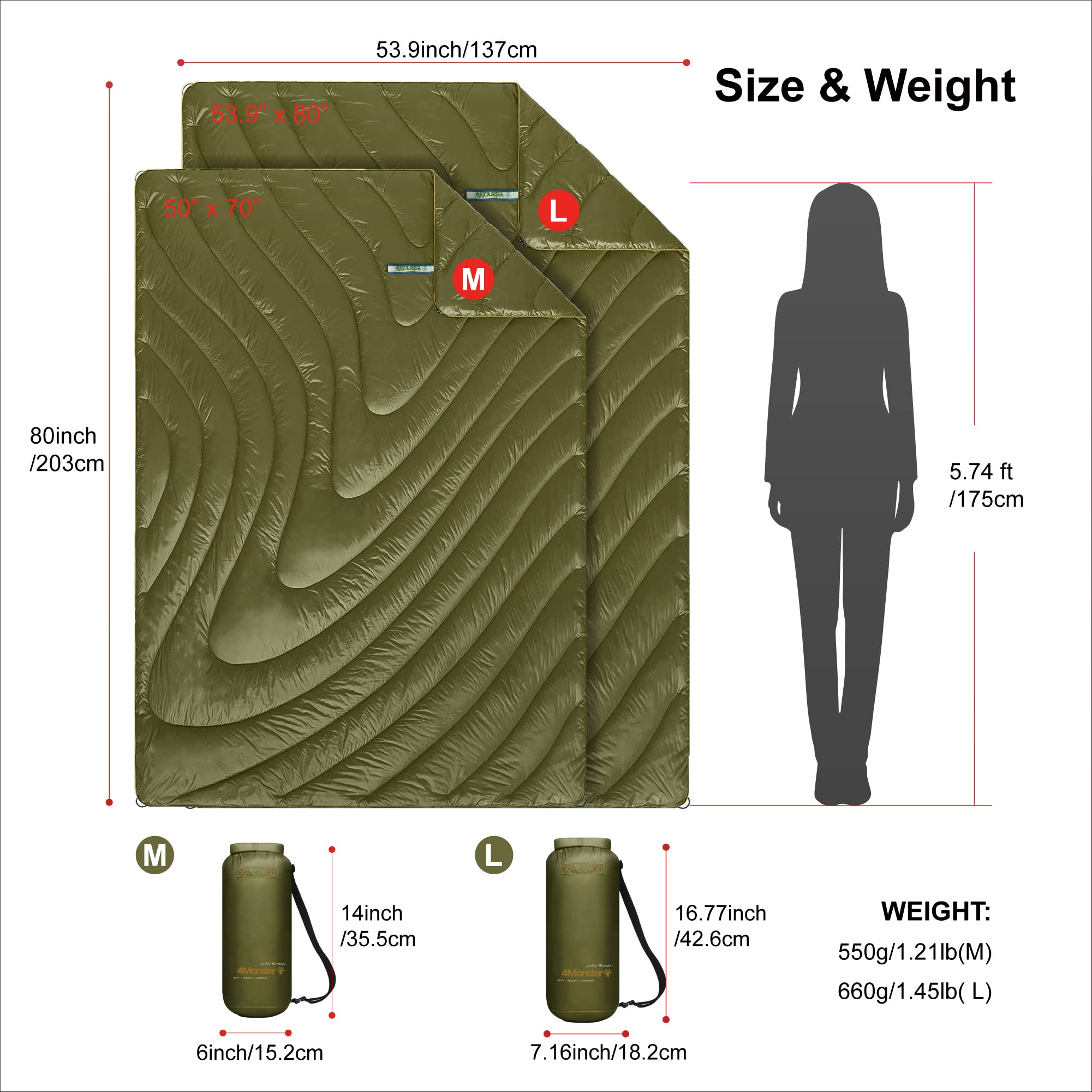 4Monster Water-resistant Double Puffy Camping Packable Blanket Camping Blanket 4monster outdoor