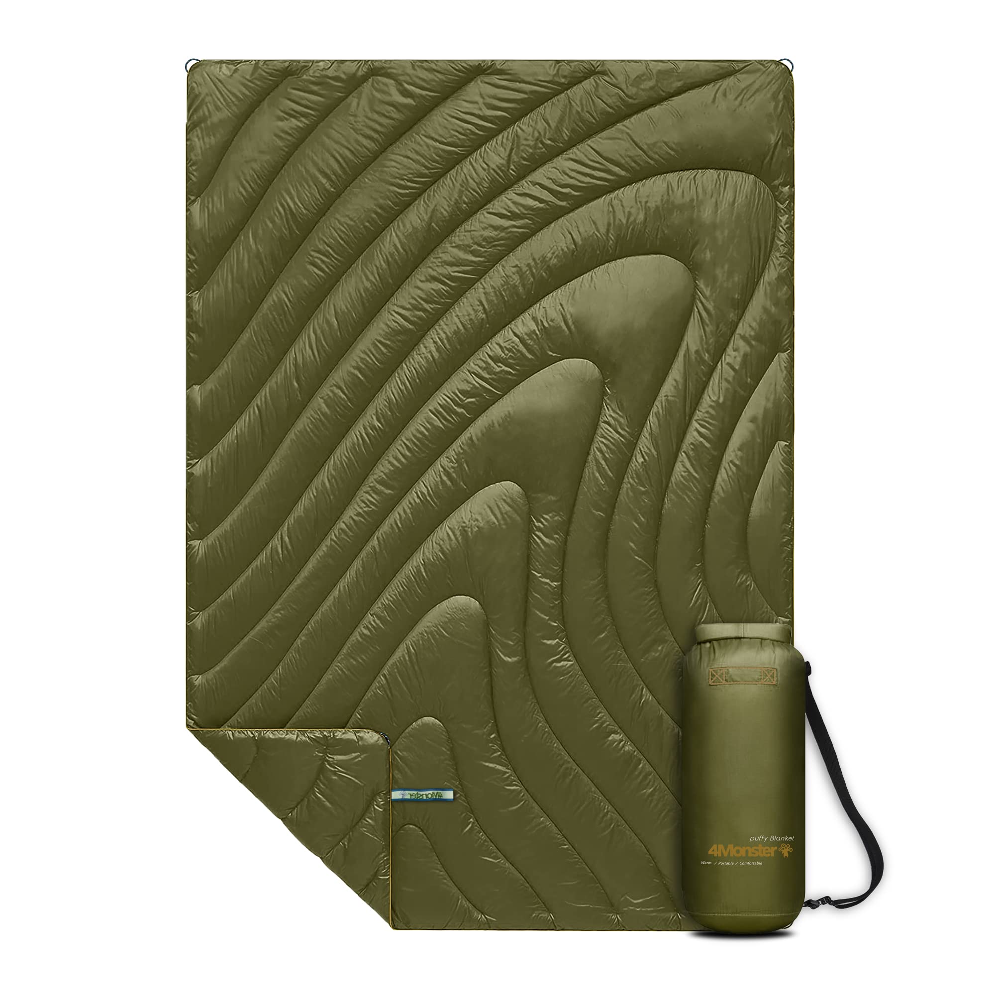 4Monster Water-resistant Double Puffy Camping Packable Blanket Camping Blanket 4monster outdoor Army Green M (50”X70”)
