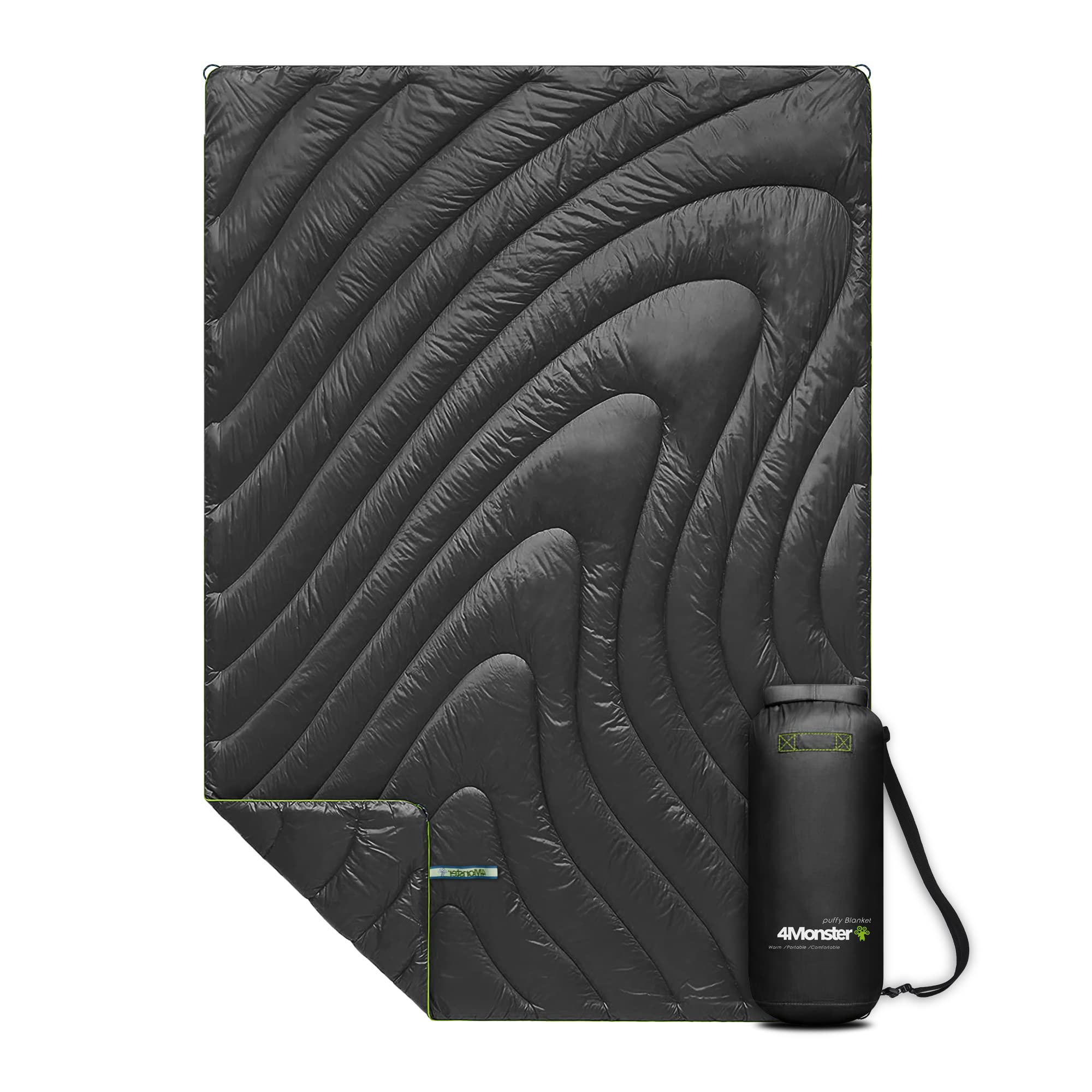 4Monster Water-resistant Double Puffy Camping Packable Blanket Camping Blanket 4monster outdoor Black M (50”X70”)