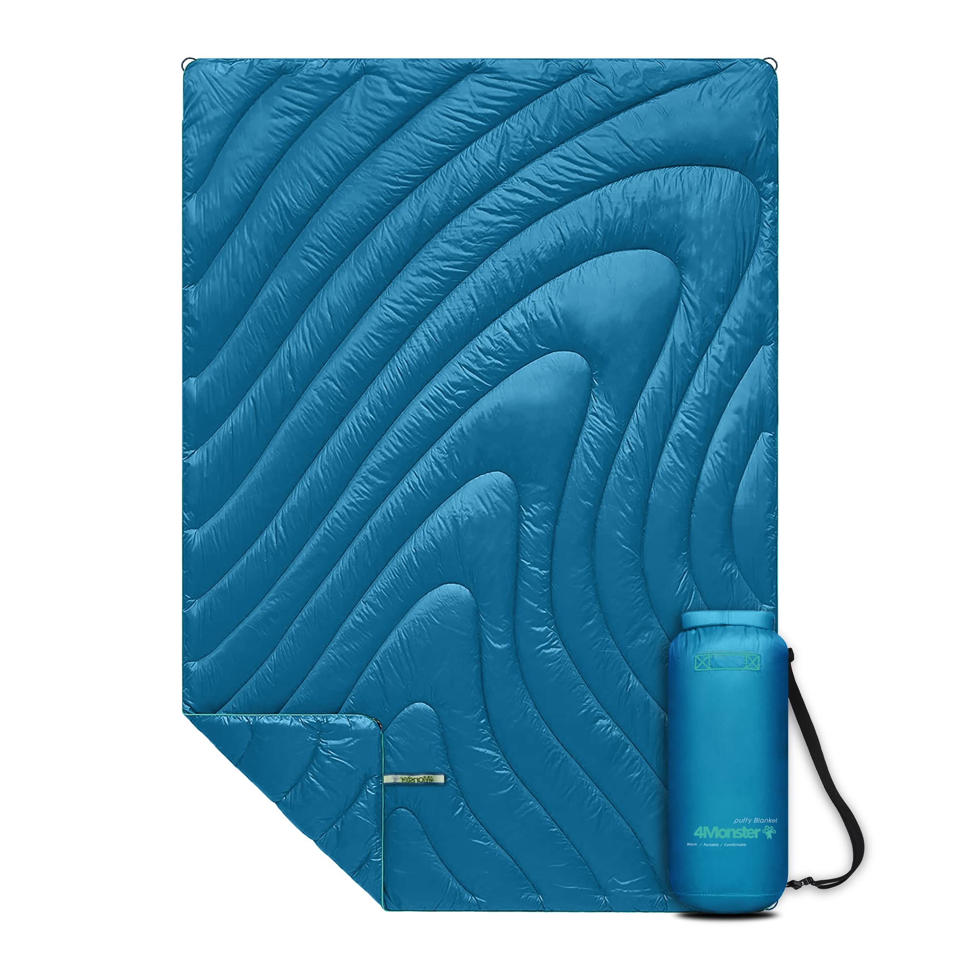 4Monster Water-resistant Double Puffy Camping Packable Blanket Camping Blanket 4monster outdoor Blue M (50”X70”)