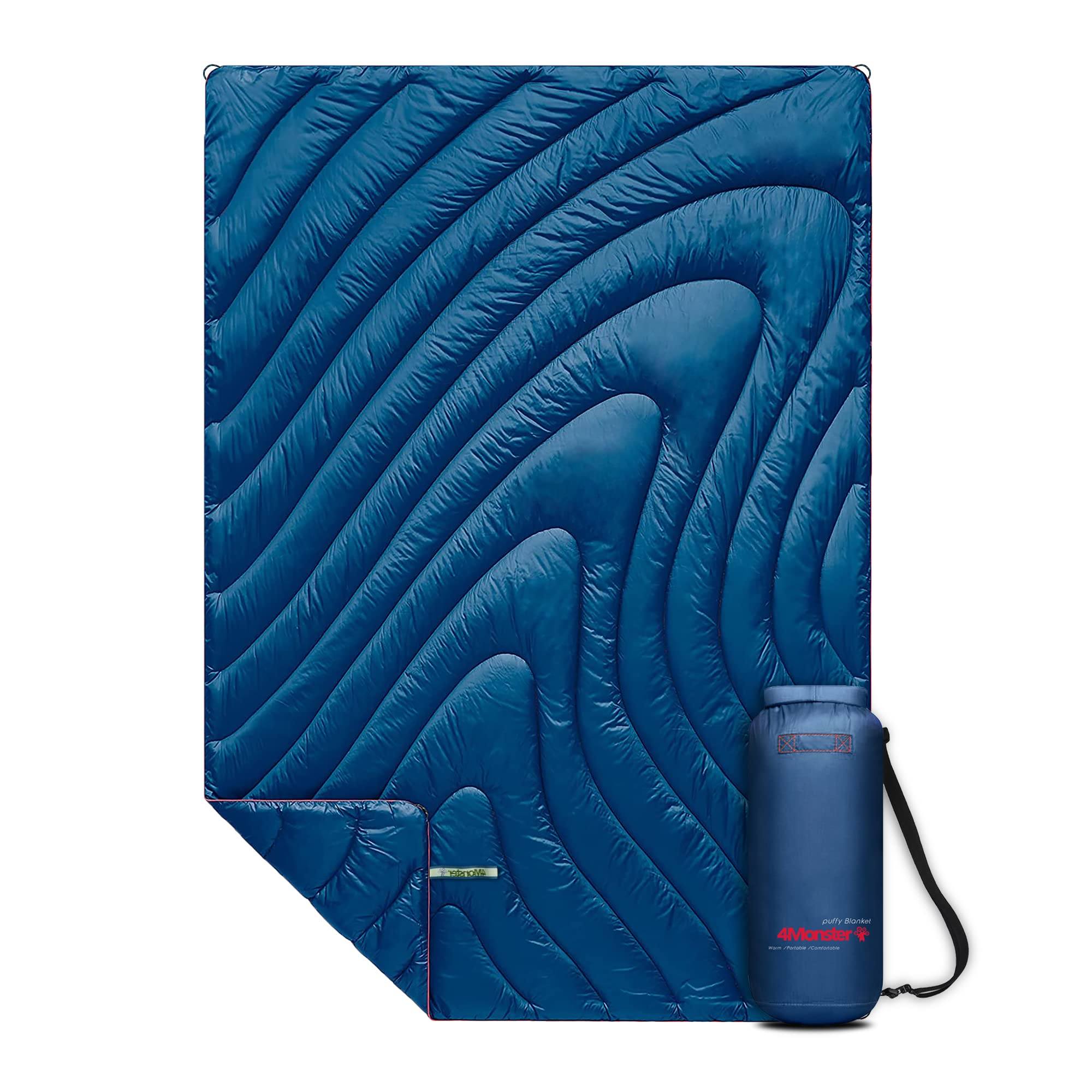 4Monster Water-resistant Double Puffy Camping Packable Blanket Camping Blanket 4monster outdoor Navy Blue M (50”X70”)