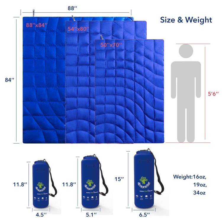 4Monster 650 Fill Power lightweight camping Packable Down Puffy Blanket - Water ripples Camping Blanket 4Monster