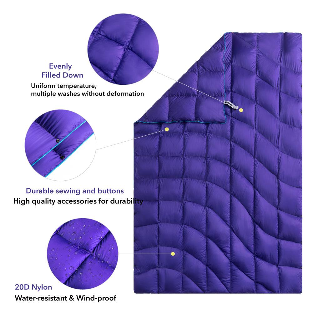 4Monster 650 Fill Power lightweight camping Packable Down Puffy Blanket - Water ripples Camping Blanket 4Monster