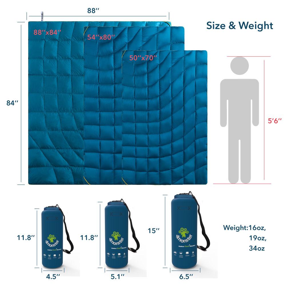 4Monster 650 Fill Power lightweight camping Packable Down Puffy Blanket - Water ripples Camping Blanket 4Monster