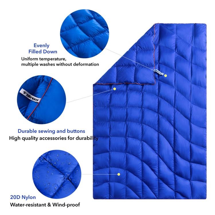 4Monster 650 Fill Power lightweight camping Packable Down Puffy Blanket - Water ripples Camping Blanket 4Monster