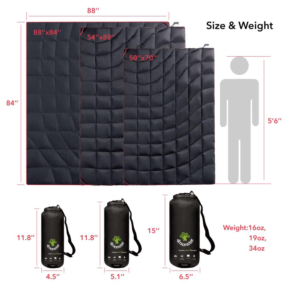 4Monster 650 Fill Power lightweight camping Packable Down Puffy Blanket - Water ripples Camping Blanket 4Monster