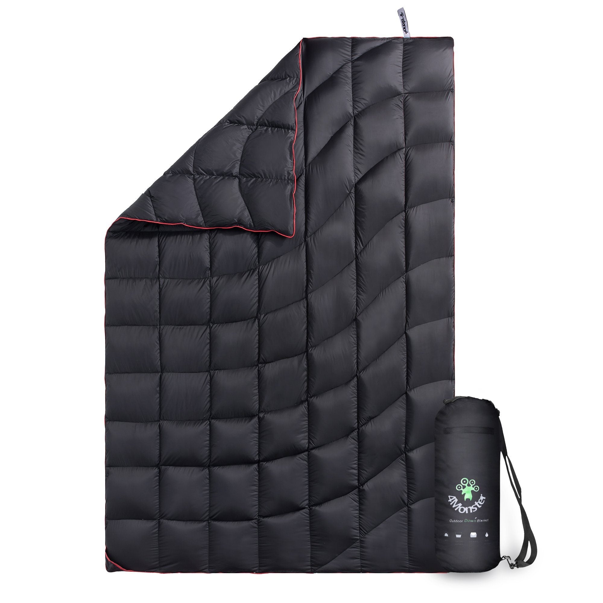 4Monster 650 Fill Power lightweight camping Packable Down Puffy Blanket - Water ripples Camping Blanket 4Monster M (54”x80”) Black