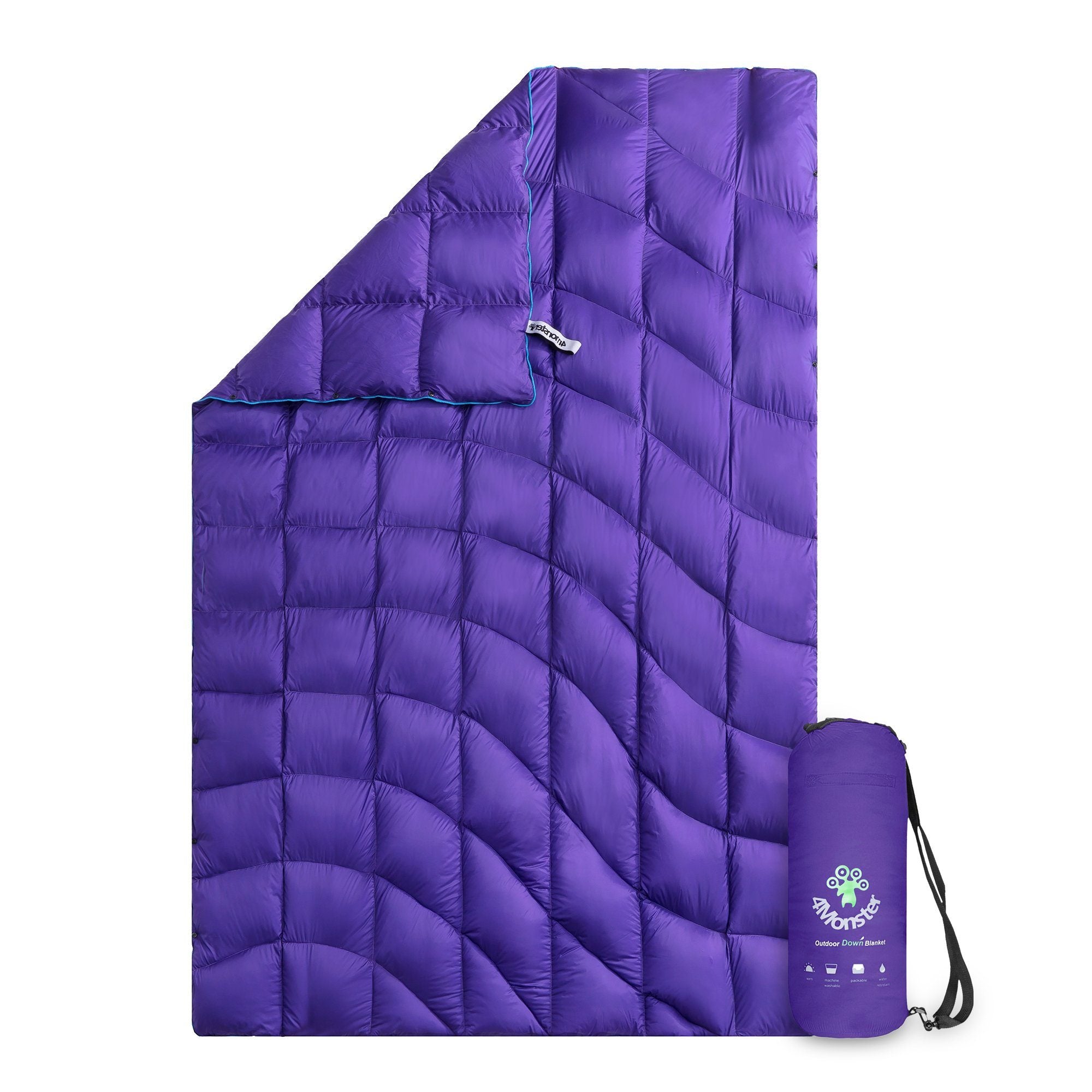 4Monster 650 Fill Power lightweight camping Packable Down Puffy Blanket - Water ripples Camping Blanket 4Monster M (54”x80”) Purple