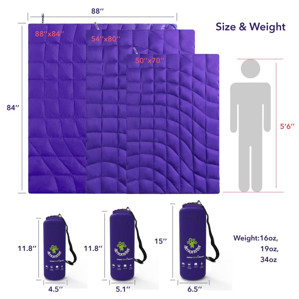 4Monster 650 Fill Power lightweight camping Packable Down Puffy Blanket - Water ripples Camping Blanket 4Monster