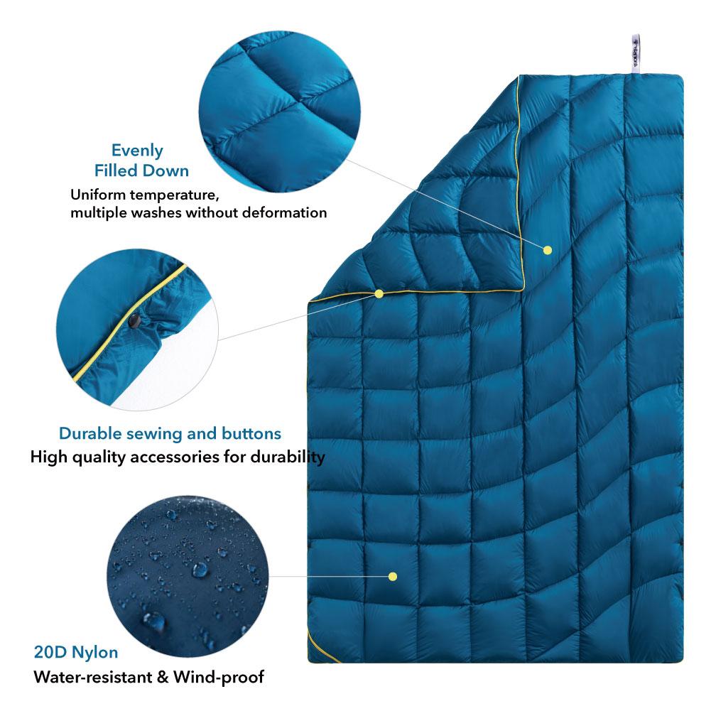 4Monster 650 Fill Power lightweight camping Packable Down Puffy Blanket - Water ripples Camping Blanket 4Monster