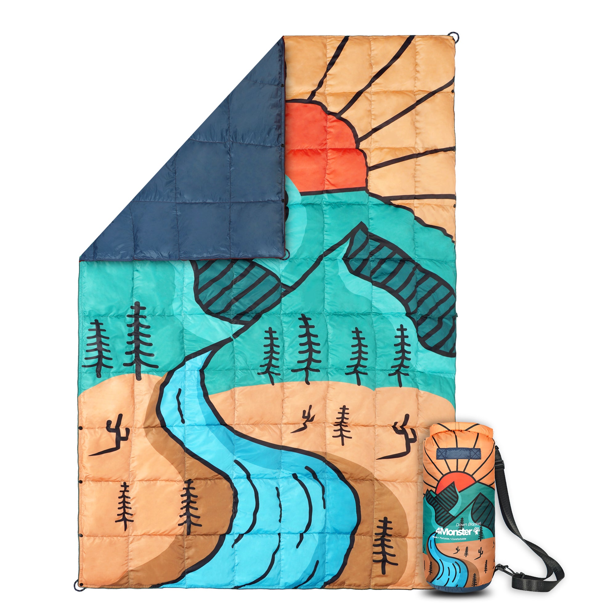 4Monster Down Puffy Camping Travel Blanket - Abstract mountain peak