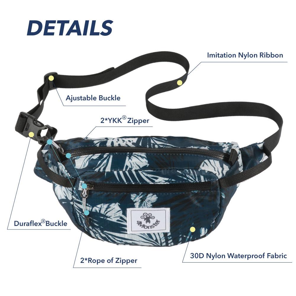 4Monster Hiking Waist Packs Portable with Multi-Pockets Adjustable Belts-  Plain Color